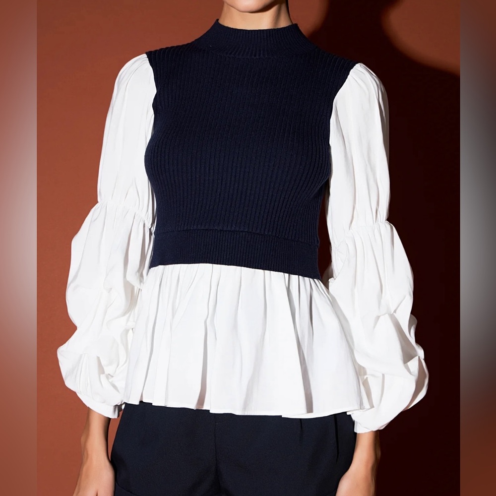 English Factory Mixed Media Top-Navy